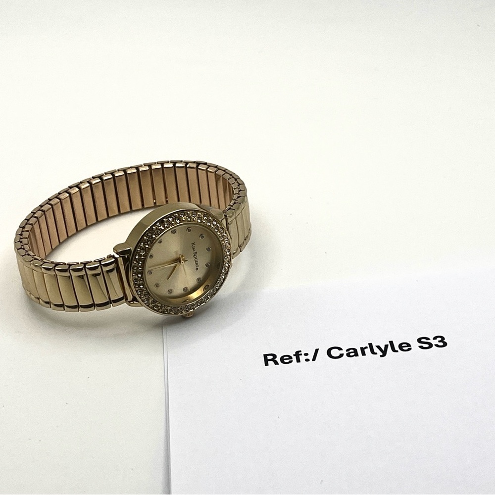 Kim Rogers Gold Stretch Bracelet Watch with Crystal Bezel 6.5" New Battery - Picture 13 of 13